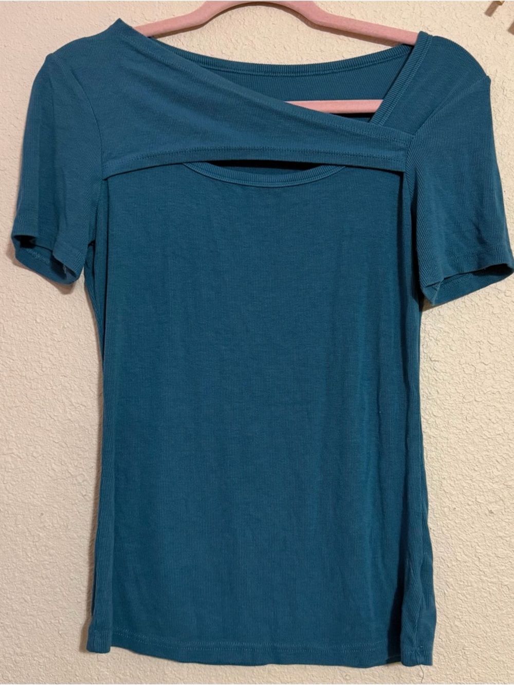 Women’s Teal Short-Sleeve Cutout Ribbed Top